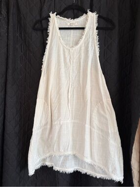 Rip Curl White Gauze Dress Small Beachy Boho Frayed Hem Mini